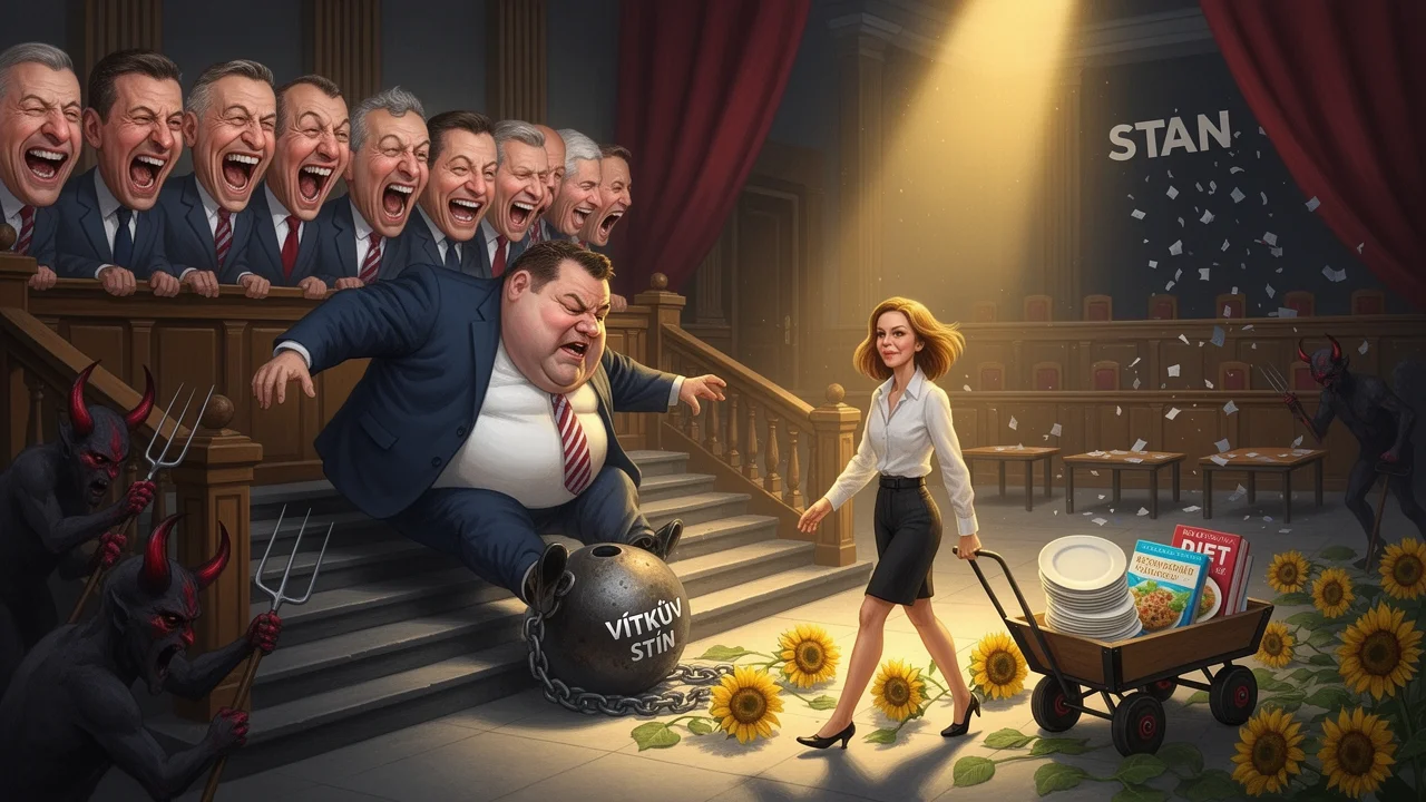 Cover art: Peklo diet a stín ministra nad celou Sněmovnou