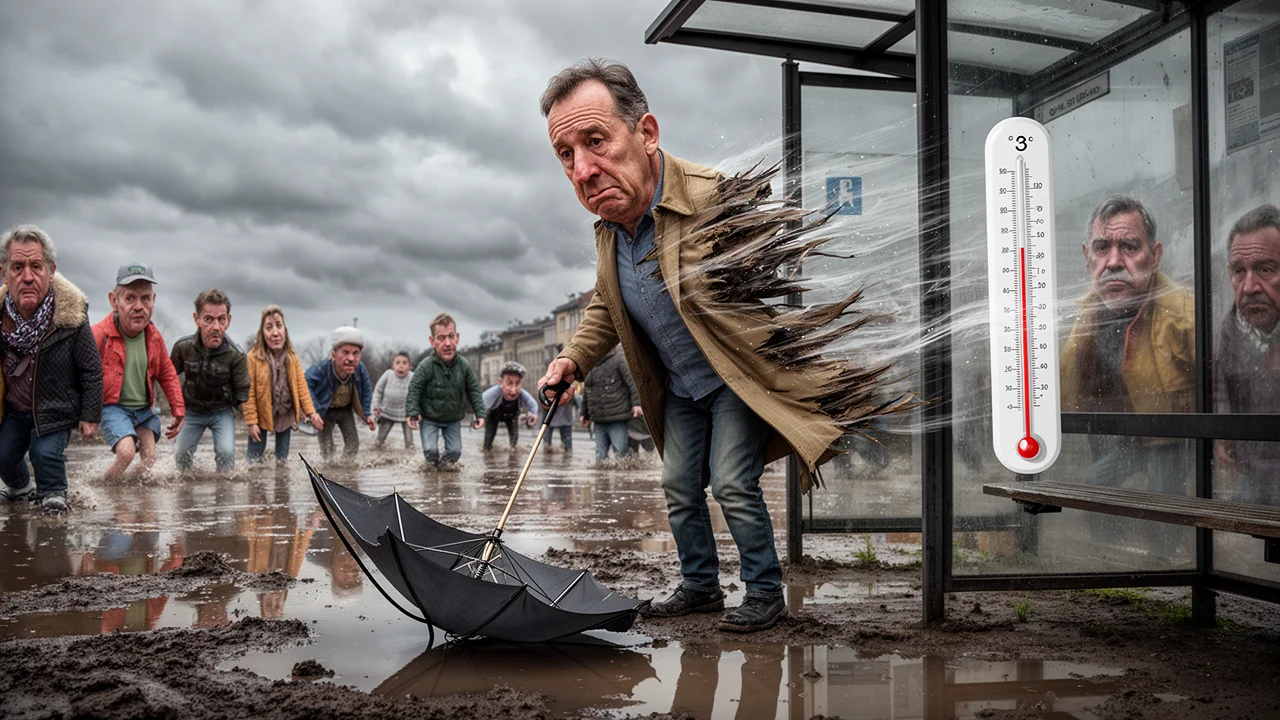 Cover art: Rozbité deštníky a ranní nadávky v blátě