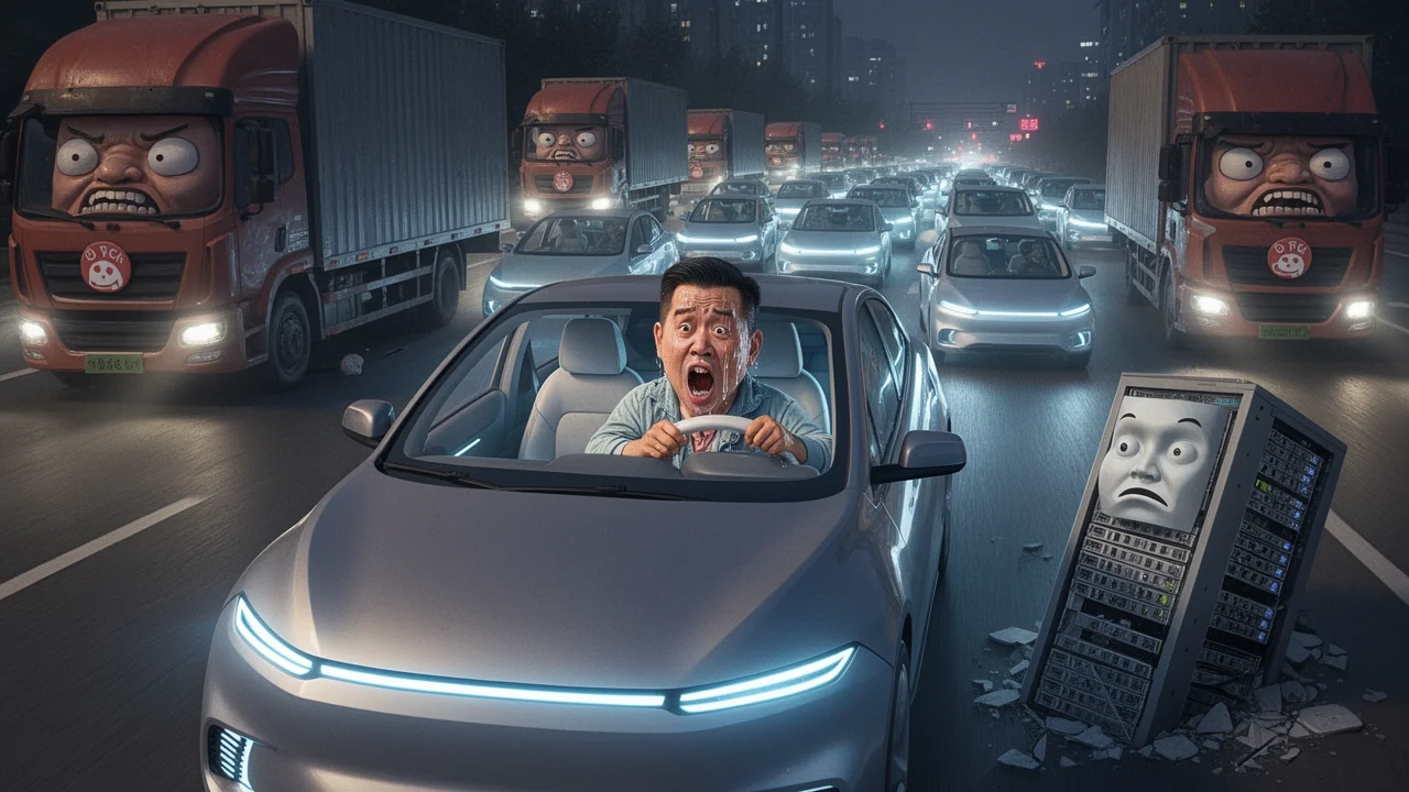 Cover art: Zlatá klec firmy Baidu přímo uprostřed dálnice