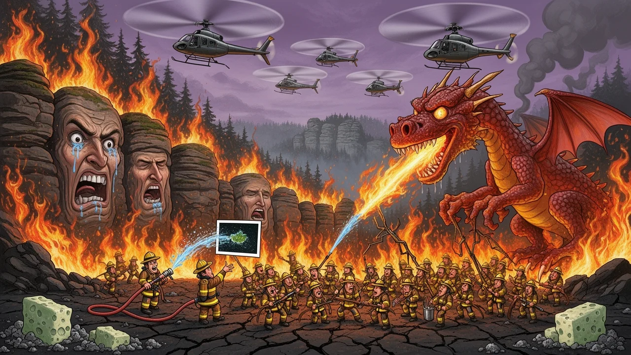 Cover art: Plameny polykají park, zatímco my jen zíráme