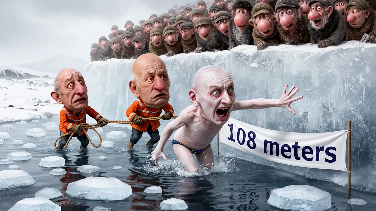 Cover art: Olovo v plavkách na zamrzlém rybníku