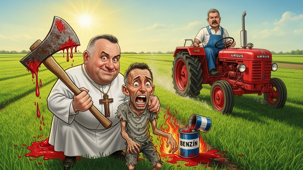 Cover art: Svatý muž se sekerou a nečekaný hrdina v traktoru
