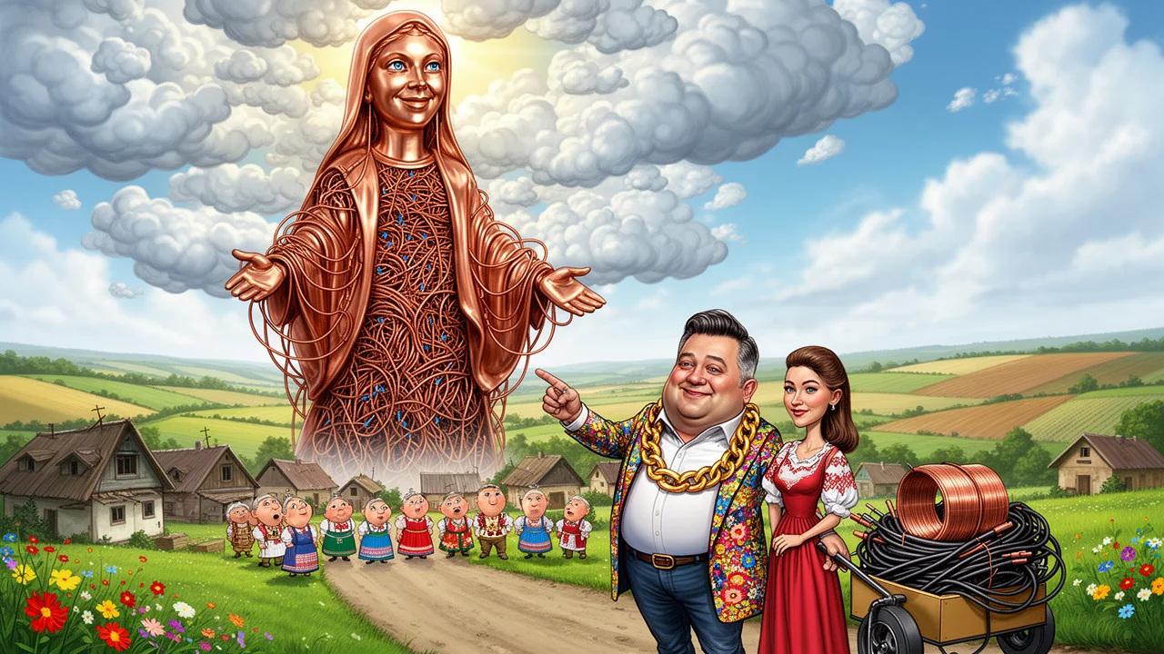 Cover art: Ocelový magnát staví obří svatou v malé vesnici