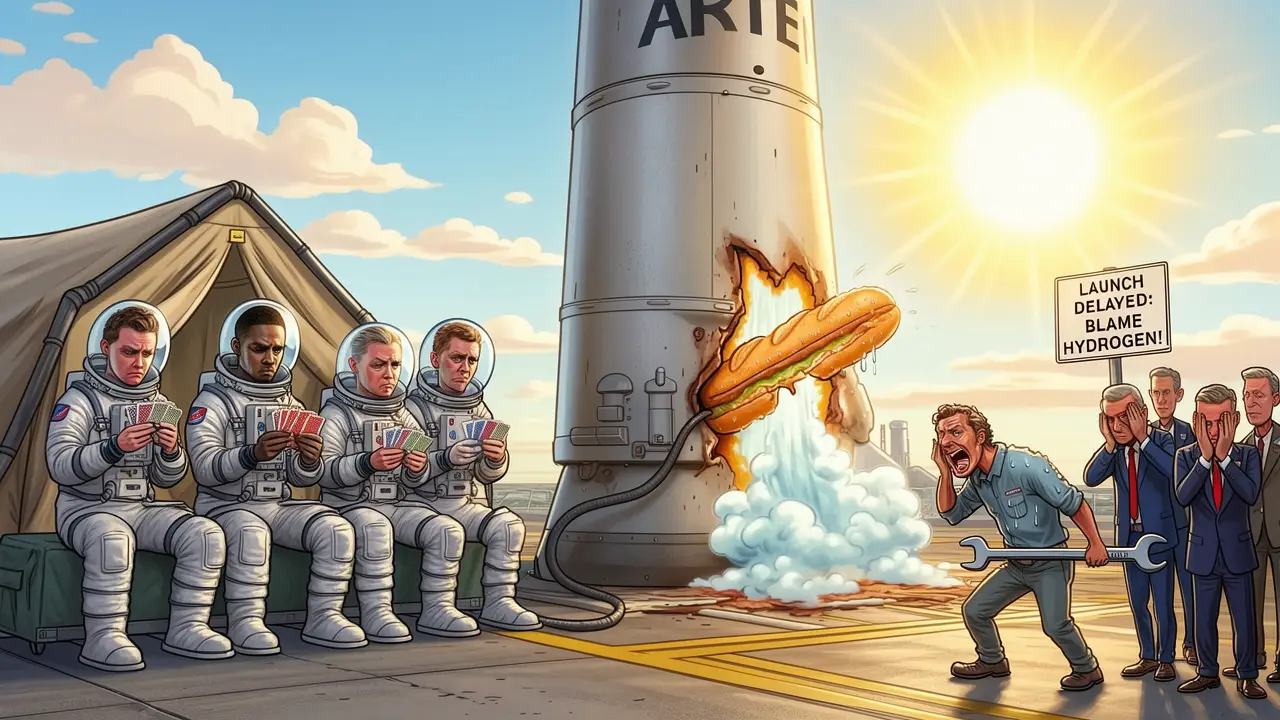 Cover art: Skandál na rampě, kde vodík syčí a astronauti smutně