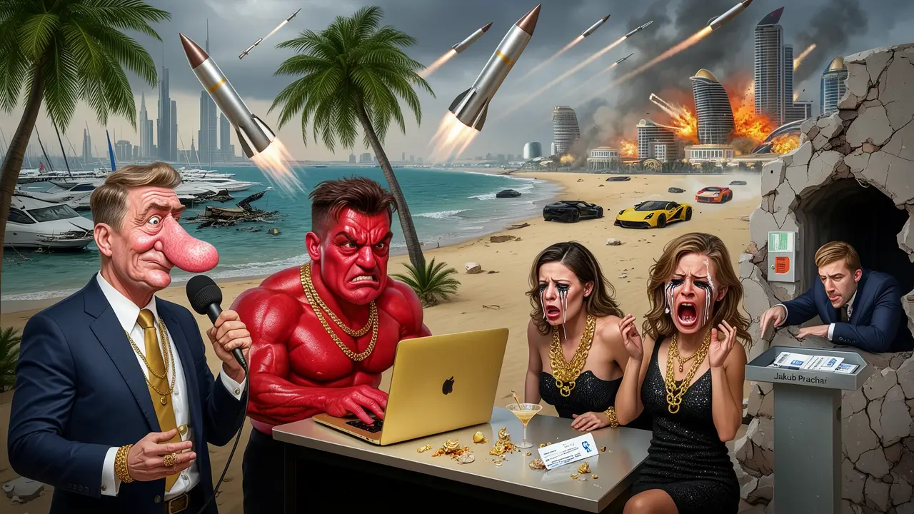 Cover art: Plačtiví boháči pod palbou dubajských raket
