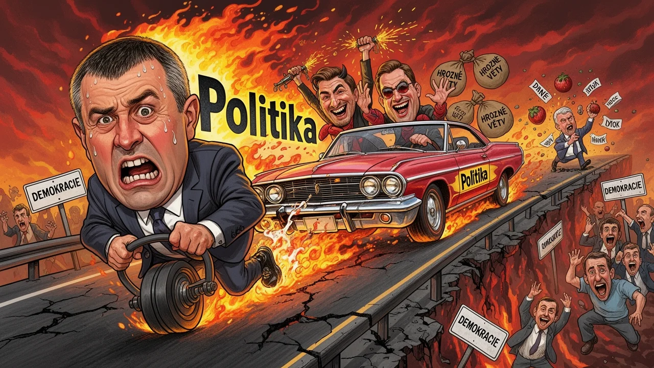 Cover art: Absurdní cirkus, kde brzdy dávno nefungují