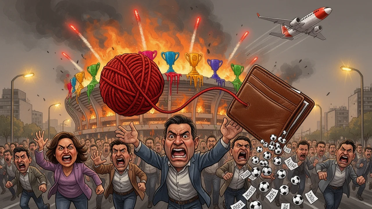 Cover art: Místo penzí pálí lidé papírové fotbalisty v ulicích