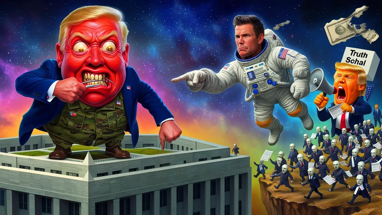 Cover art: Hegseth pálí ostrými na astronauta