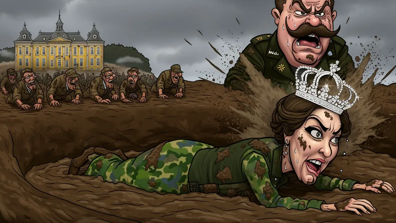 Cover art: Její Veličenstvo v blátě mění tiáru za samopal
