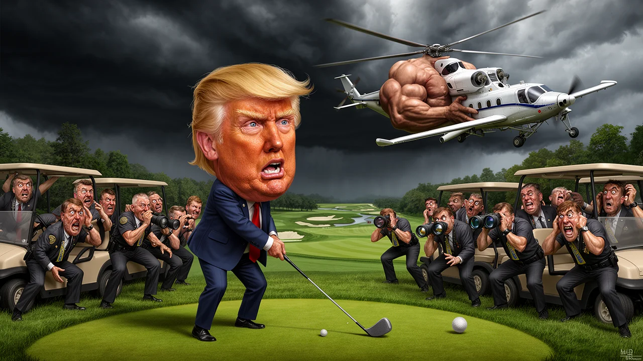 Cover art: Golfový trávník v ohrožení a nebe plné zmatku