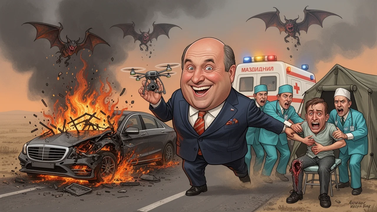 Cover art: Mercedes v plamenech a drony bez šéfa