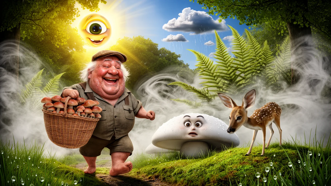 Cover art: Mokrý mech po bouři a slunce mezi stromy