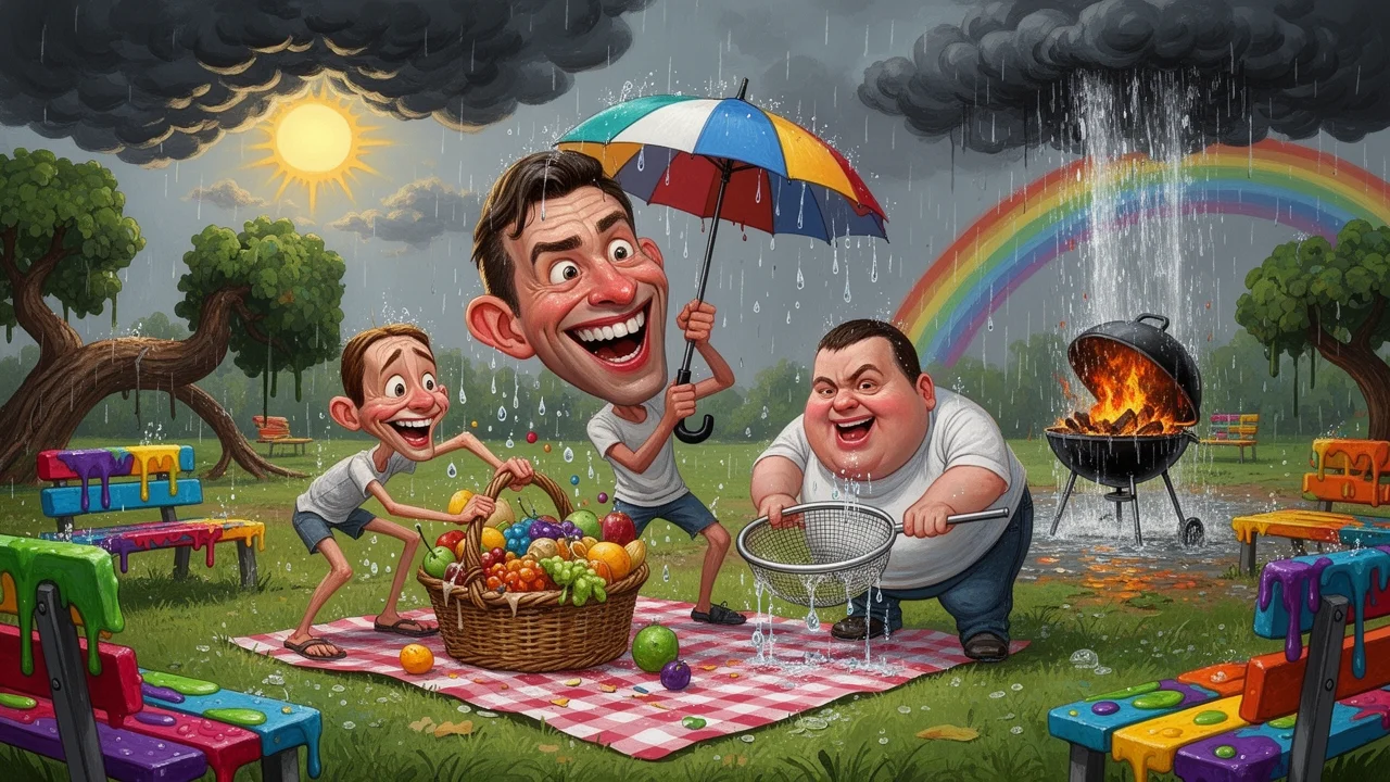Cover art: Slunce na grilu a deštník v záloze