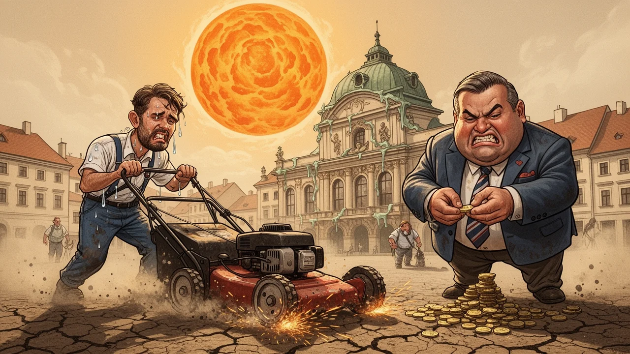Cover art: Technické služby kosí horký prach na betonové poušti