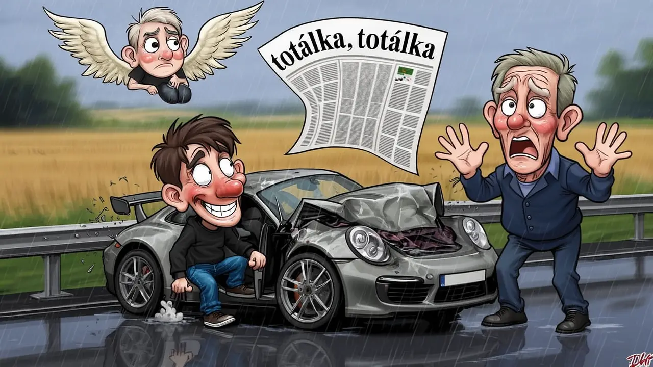 Cover art: Když luxusní kára končí ve svodidlech za deště