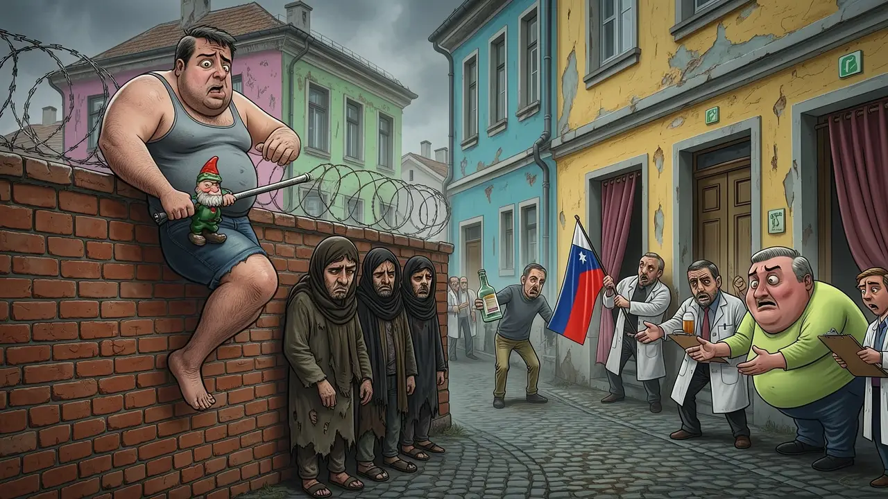 Cover art: Správný soused pije pivo a má náš pas