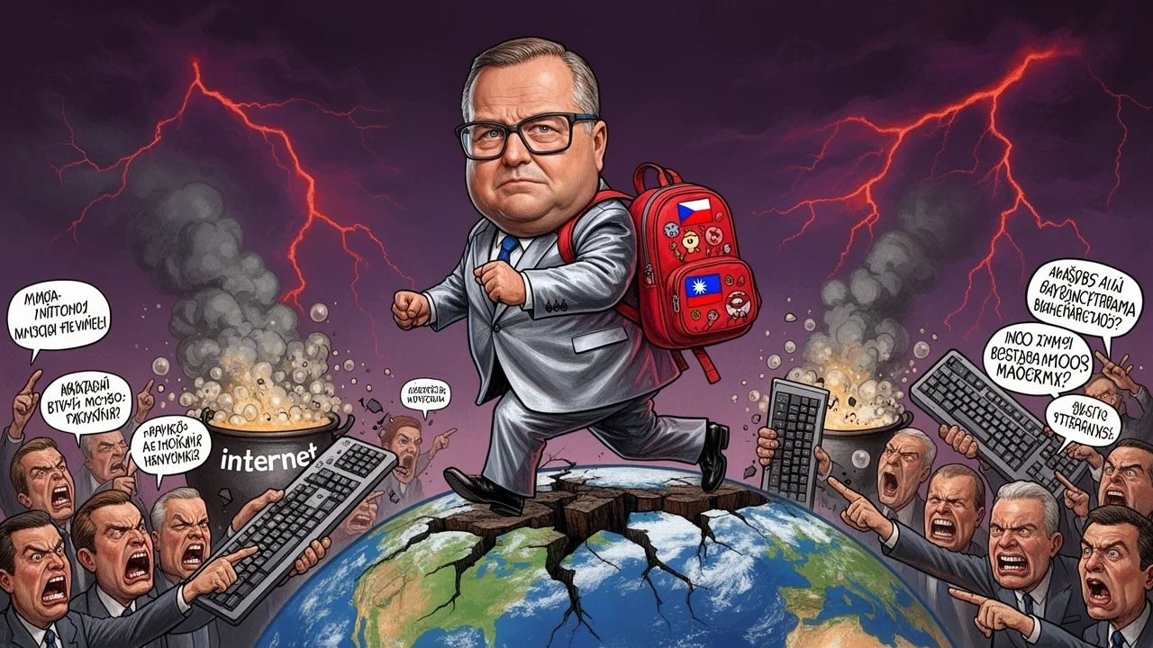 Cover art: Velká diplomatická ostuda s obyčejným batohem na zádech