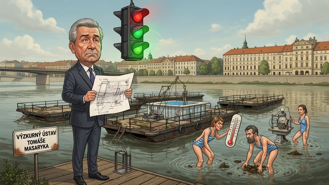 Cover art: Pontonové lázně v Holešovicích s vltavským semaforem