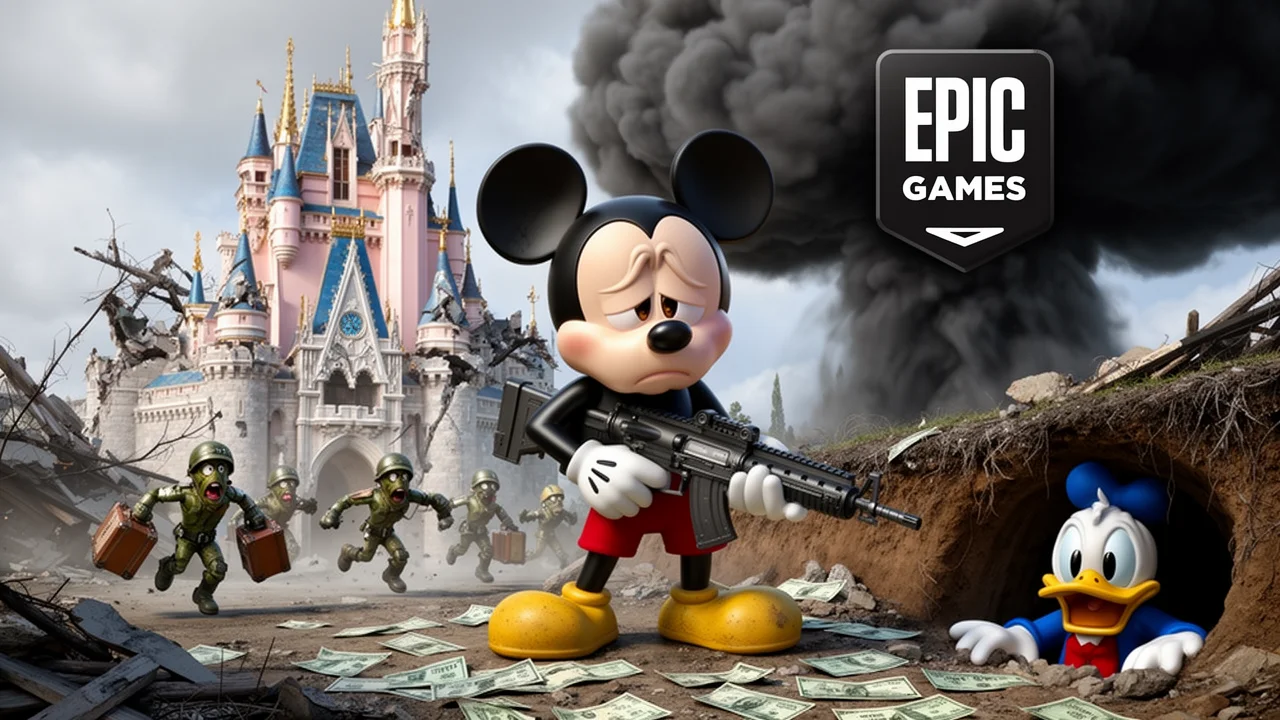 Cover art: Myšák Mickey drží zbraň a smutně hledá spásu