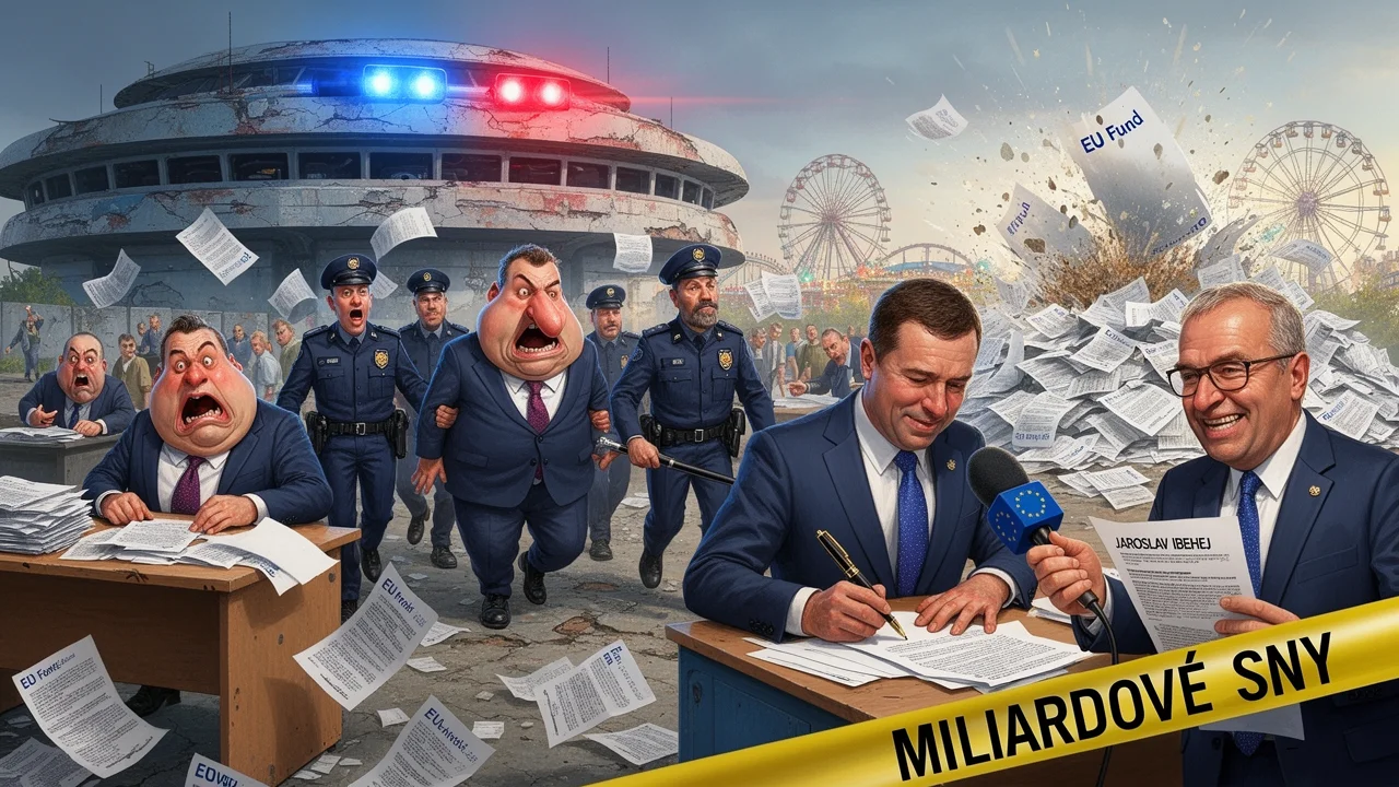 Cover art: Chytrý park za miliony obehnaný žlutou páskou
