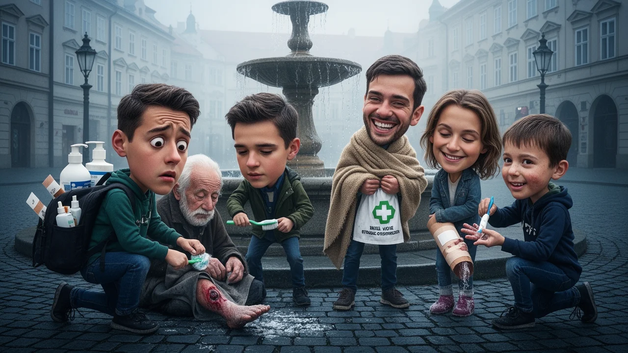 Cover art: Mladí medici ošetřují vředy na olomoucké ulici