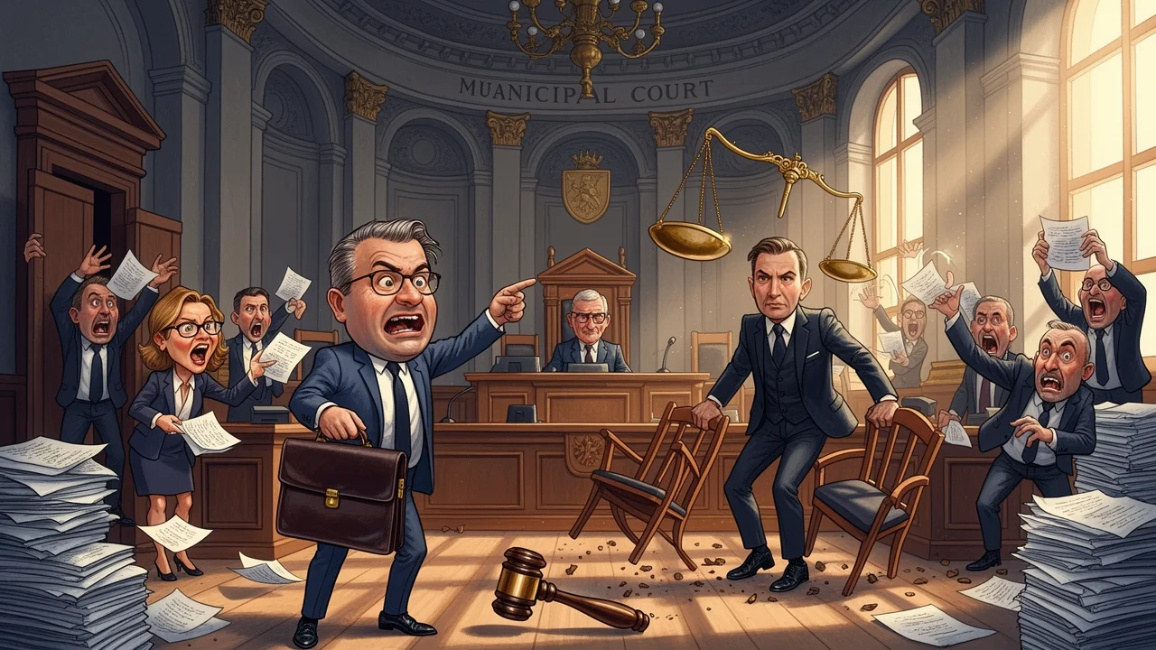 Cover art: Absurdní fraška, kde Městský soud padl do exekuce