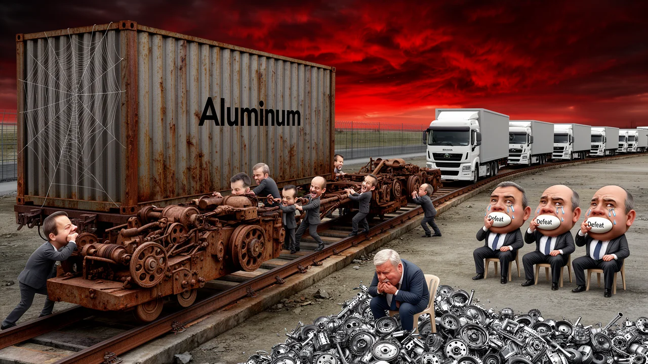 Cover art: Mocný autoland klečí před hrstkou plastu a hliníku
