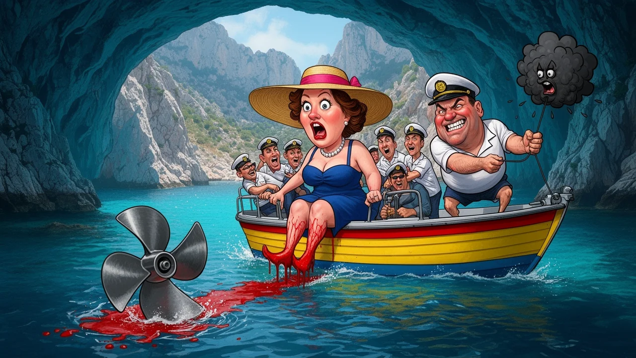 Cover art: Modrá jeskyně, nepozorný skiper a krvavá lázeň