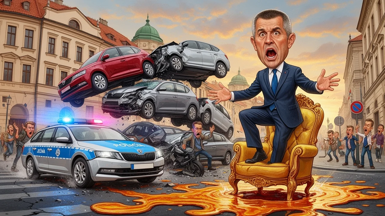 Cover art: Hranatý pán v autě a jedna otočená sanitka