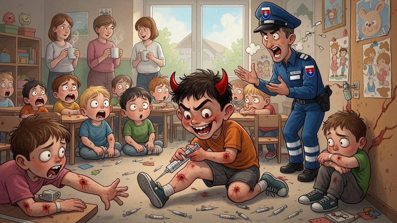 Cover art: Předškoláci, použité jehly a pedagogové v ofsajdu