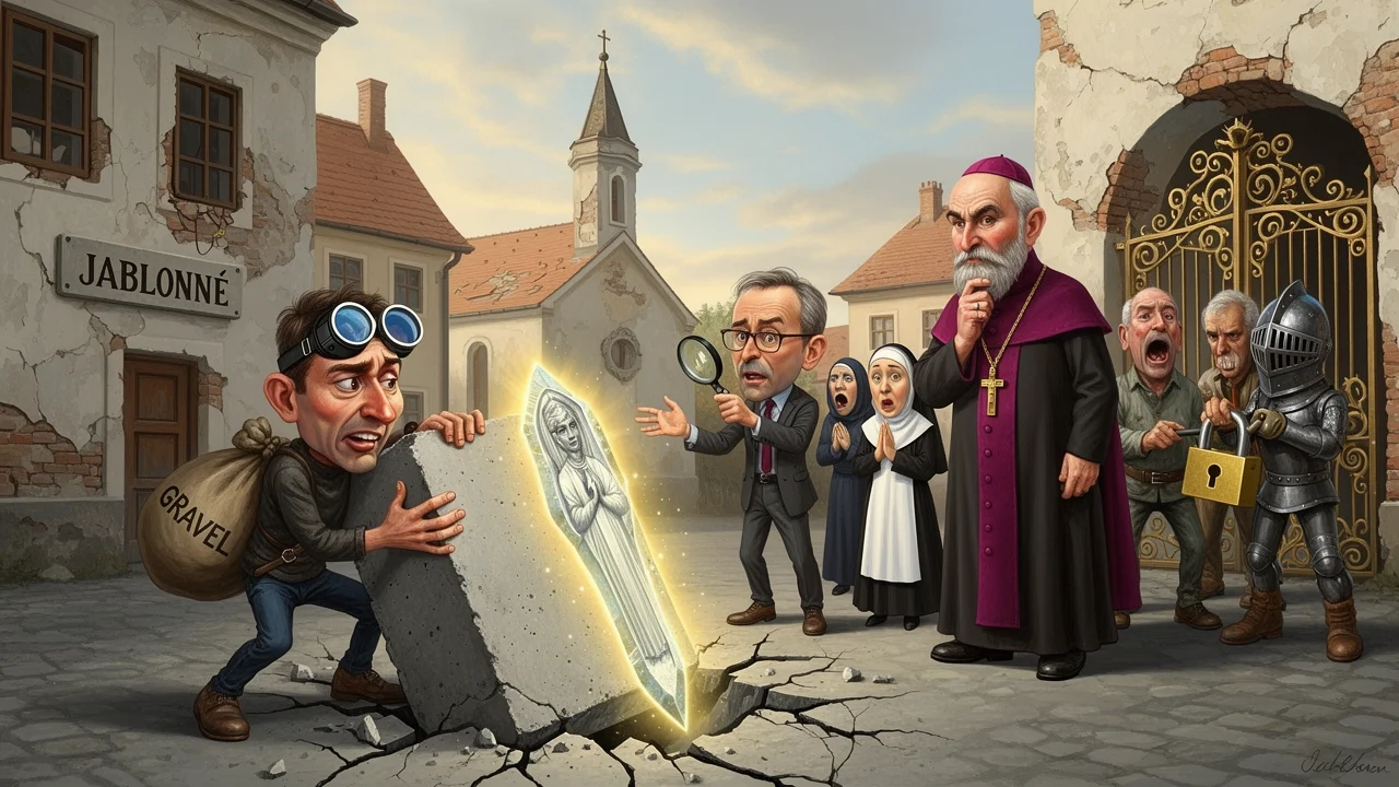Cover art: Skandál v Podještědí s lebkou zalitou do hrubého betonu