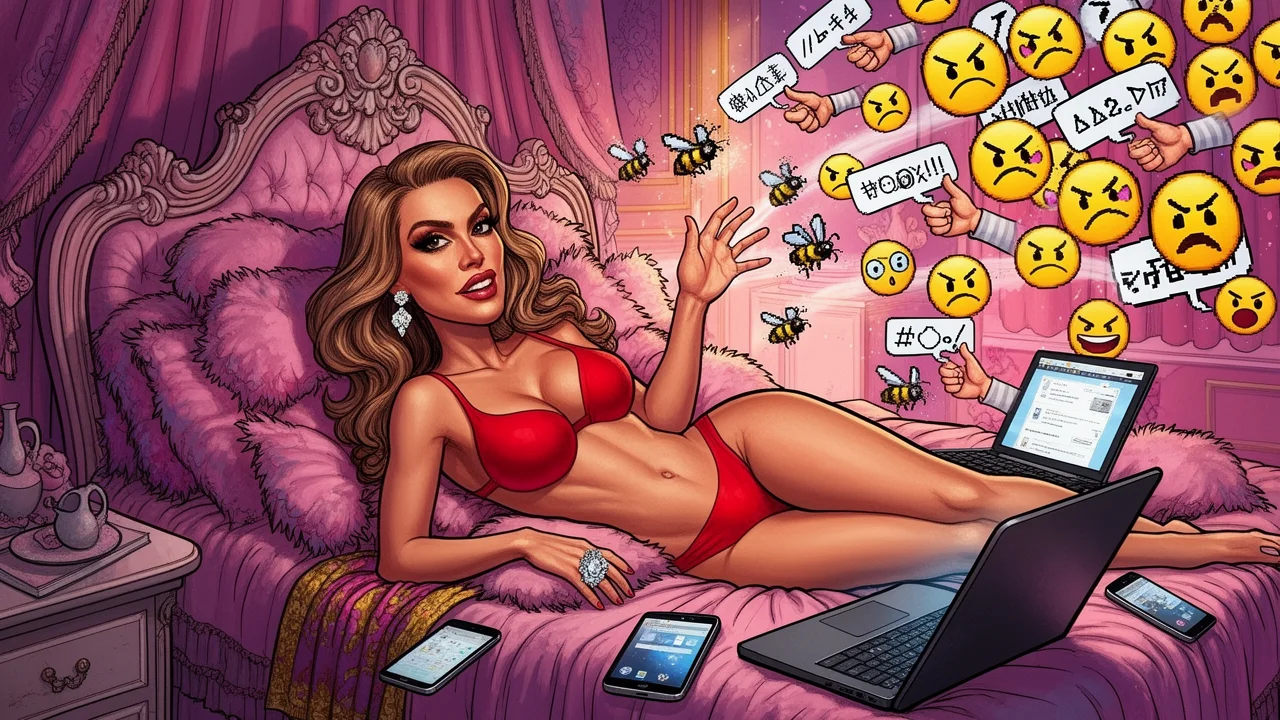 Cover art: Rudé prádlo na posteli a vlna drsné kritiky