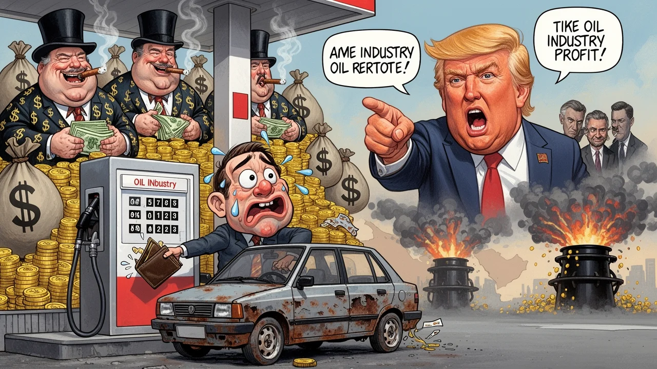 Cover art: Ropné miliardy tečou proudem a voliči u pumpy zuří