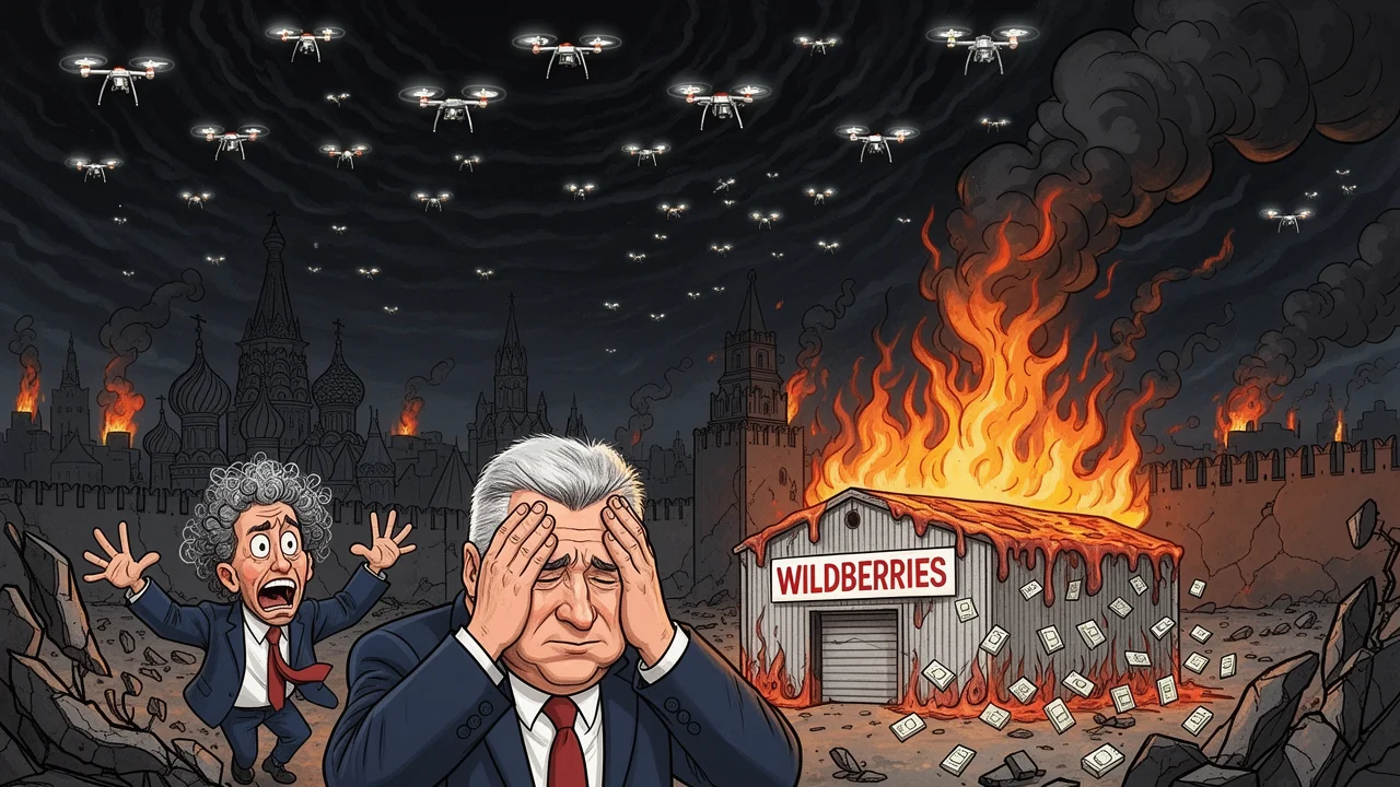 Cover art: Noc plná dronů a hořící sklady za Moskvou
