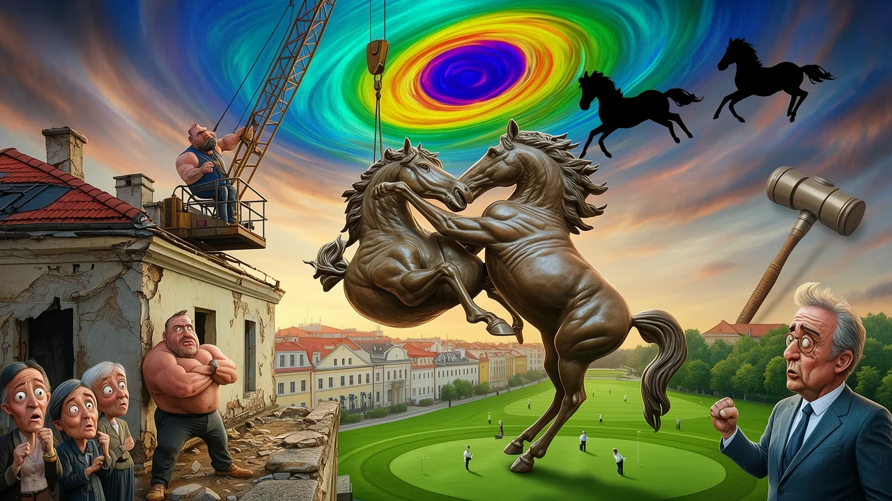 Cover art: Pářící se kůň ze střechy letí rovnou na golf