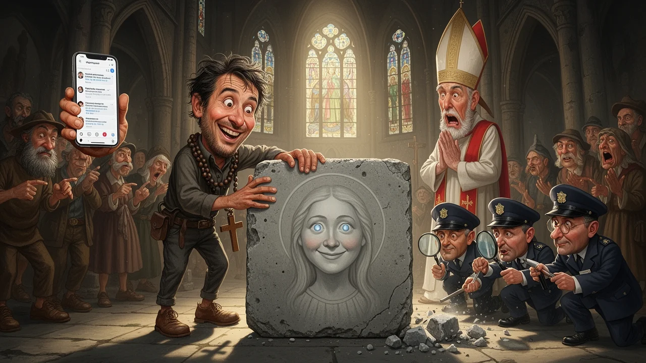 Cover art: Zloděj s růžencem chrání svatou lebku vrstvou betonu