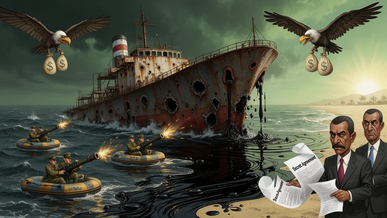 Cover art: Zničený tanker bloudí mořem k černé katastrofě