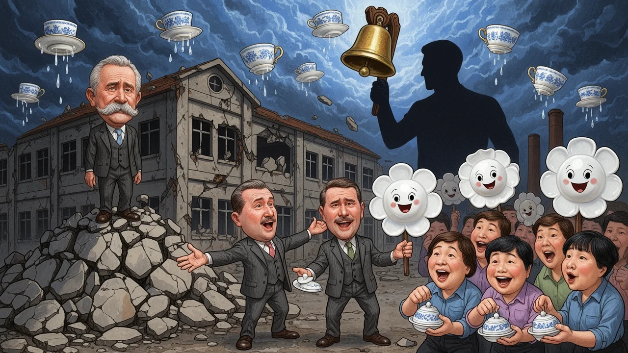 Cover art: Modrá krev teče z porcelánu a rodina se hádá o talíře
