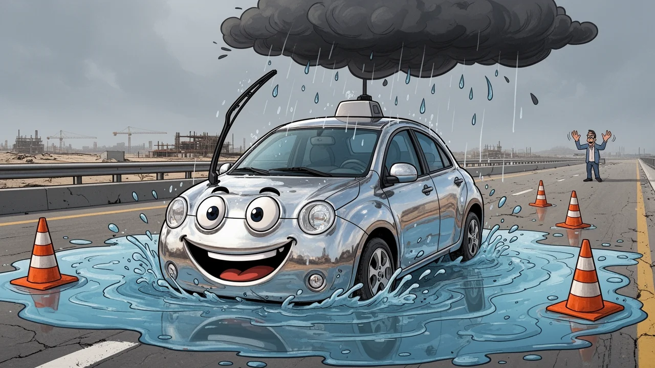 Cover art: Chytré auto v kaluži aneb jak robotaxíkům ujel vlak i
