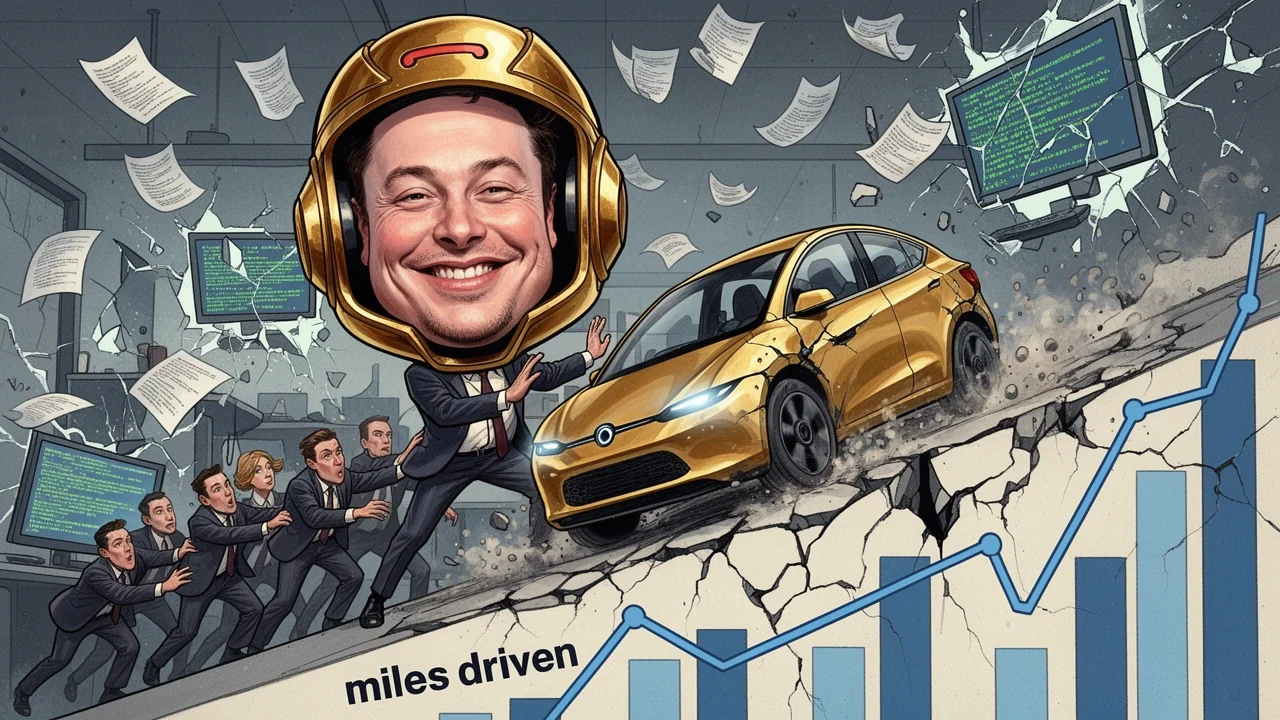 Cover art: Zlatý Cybercab couvá místo toho aby jel vpřed
