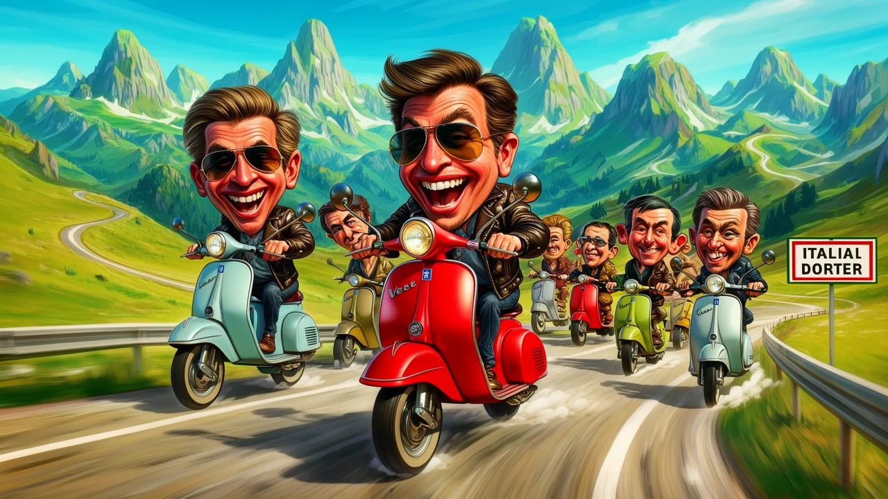 Cover art: Herec z Národního drtí Alpy na italském skútru