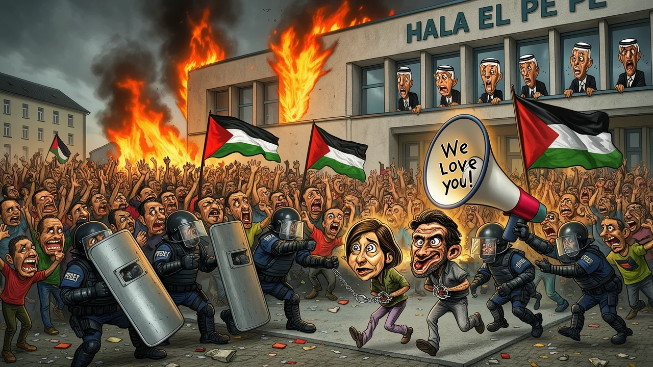 Cover art: Absurdní divadlo s palestinskou vlajkou u pardubického