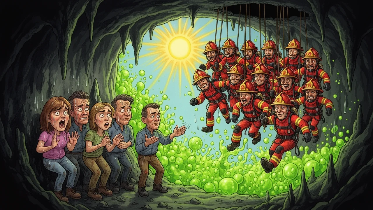 Cover art: Pět hrdinů pod zemí, co neudýchalo letní hic