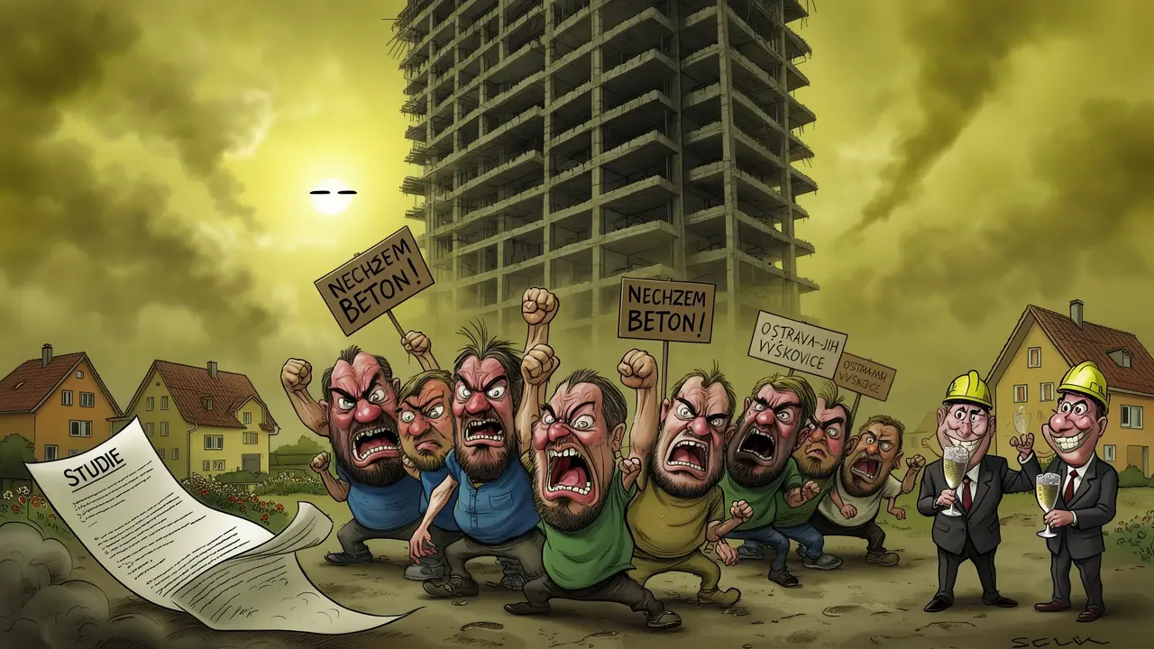 Cover art: Mrakodrap ve Výškovicích aneb beton místo stromů a klidu