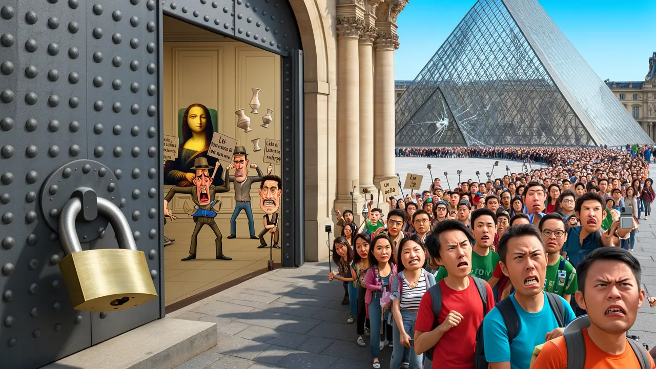 Cover art: Mona Lisa se směje, zatímco turisti venku marně čekají