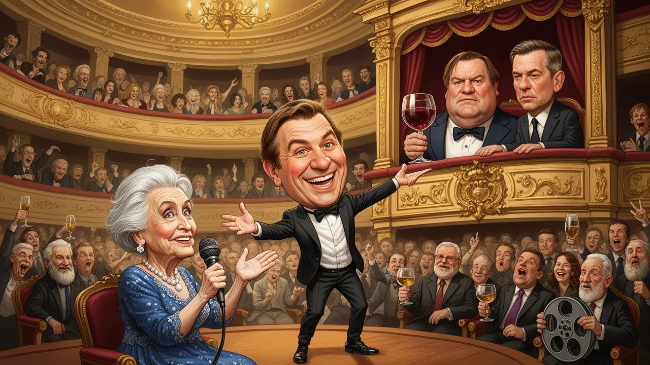 Cover art: Francouzský velikán na pražské oslavě jako absurdní přízrak