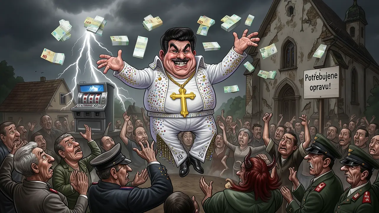 Cover art: Kázal vodu a pil miliony z farní kasy