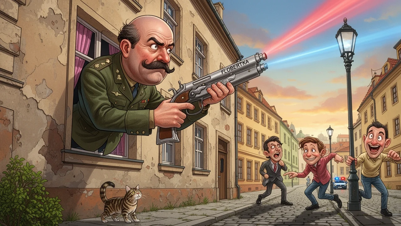 Cover art: Velký akční hrdina střílí flobertkou z obýváku