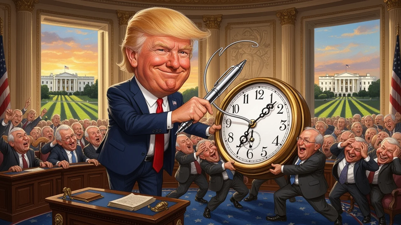 Cover art: Donald Trump ruší hodinové ručičky v Senátu