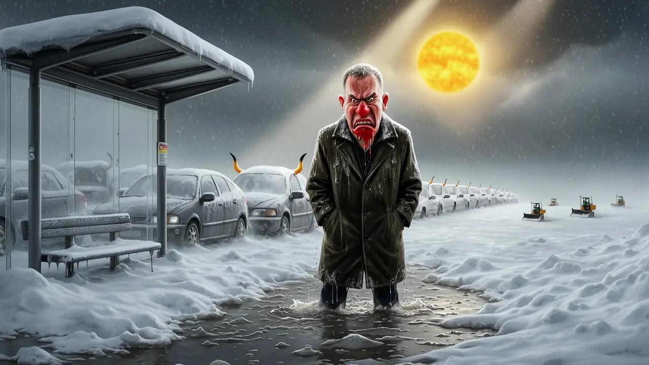 Cover art: Zimní deprese na zastávce tramvaje